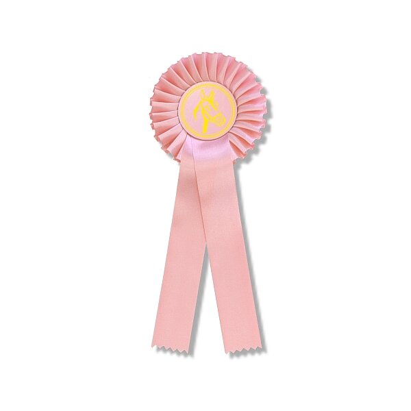Turnierschleife ABAYA, rosa mit Button Pferdekopf